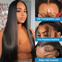 Perruques lisses en cheveux humains en promotion, perruque frontale HD Lace 13x6 noire naturelle, perruque frontale HD Lace 13x4 en cheveux humains pour femmes 3