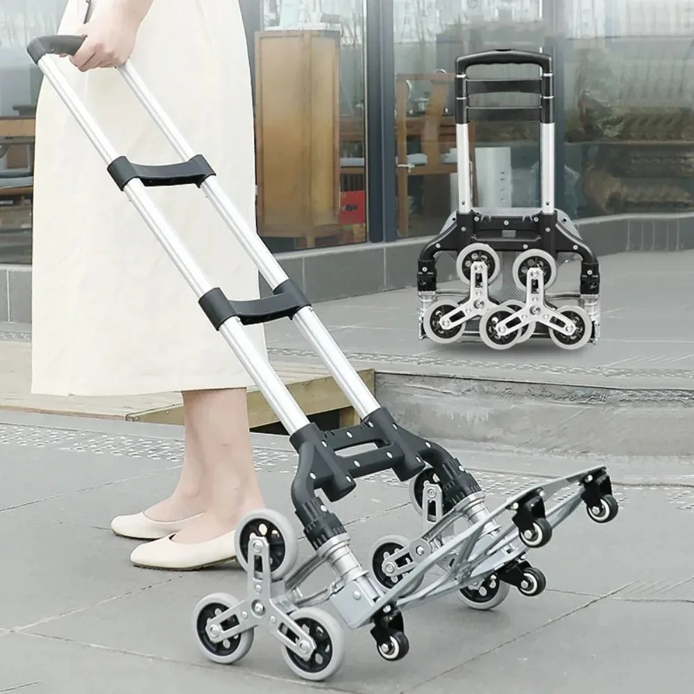 Folding Shopping Cart Portable Trolley Cart Aluminum Alloy with Wheels Upstairs Cargo FoldingTrolley Outdoor Step Climbing Travel Folded Trolley