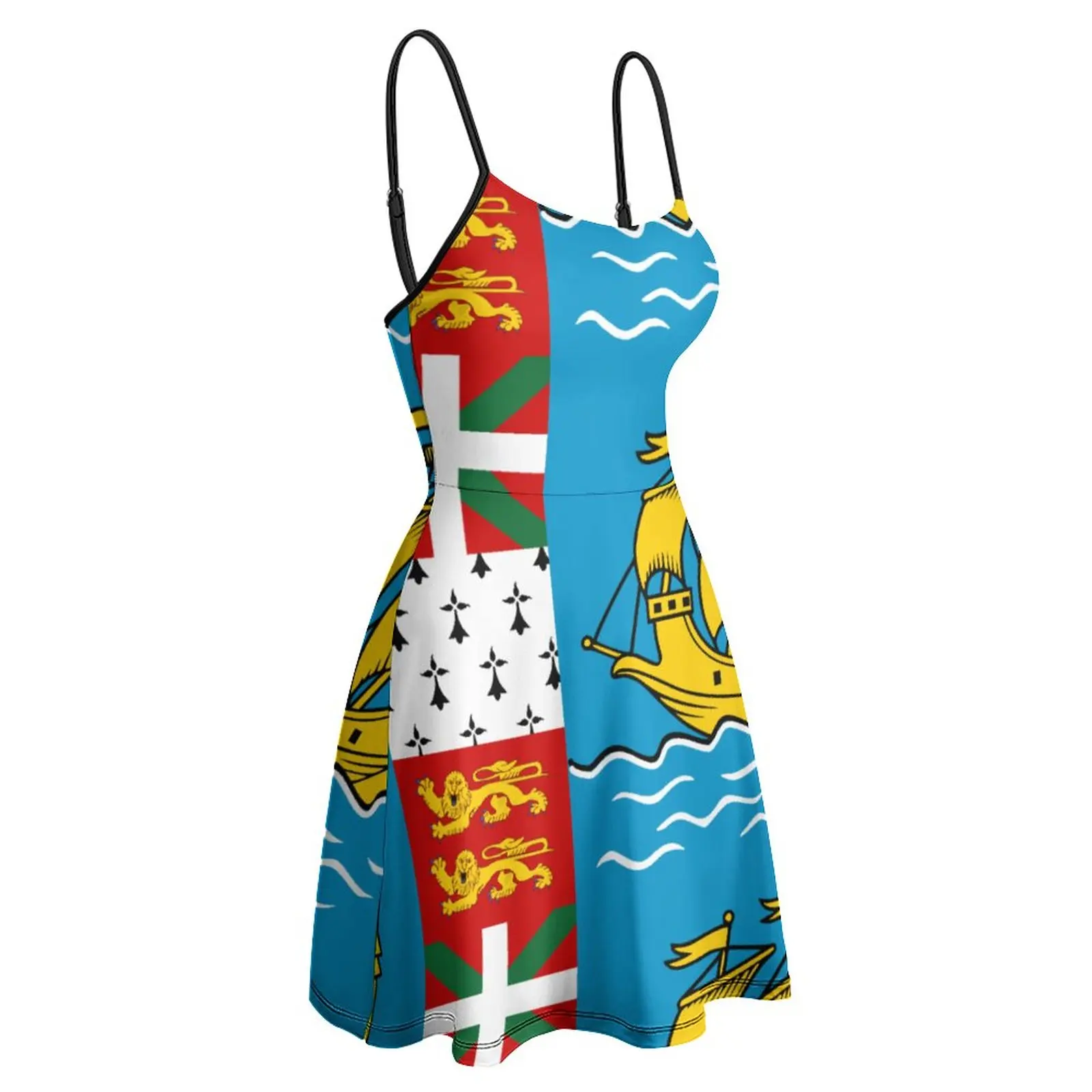 

Sexy Flag of Saint Pierre And Miquelon Women's Sling Dress Humor Graphic Vacations Woman's Gown The Dress Vintage