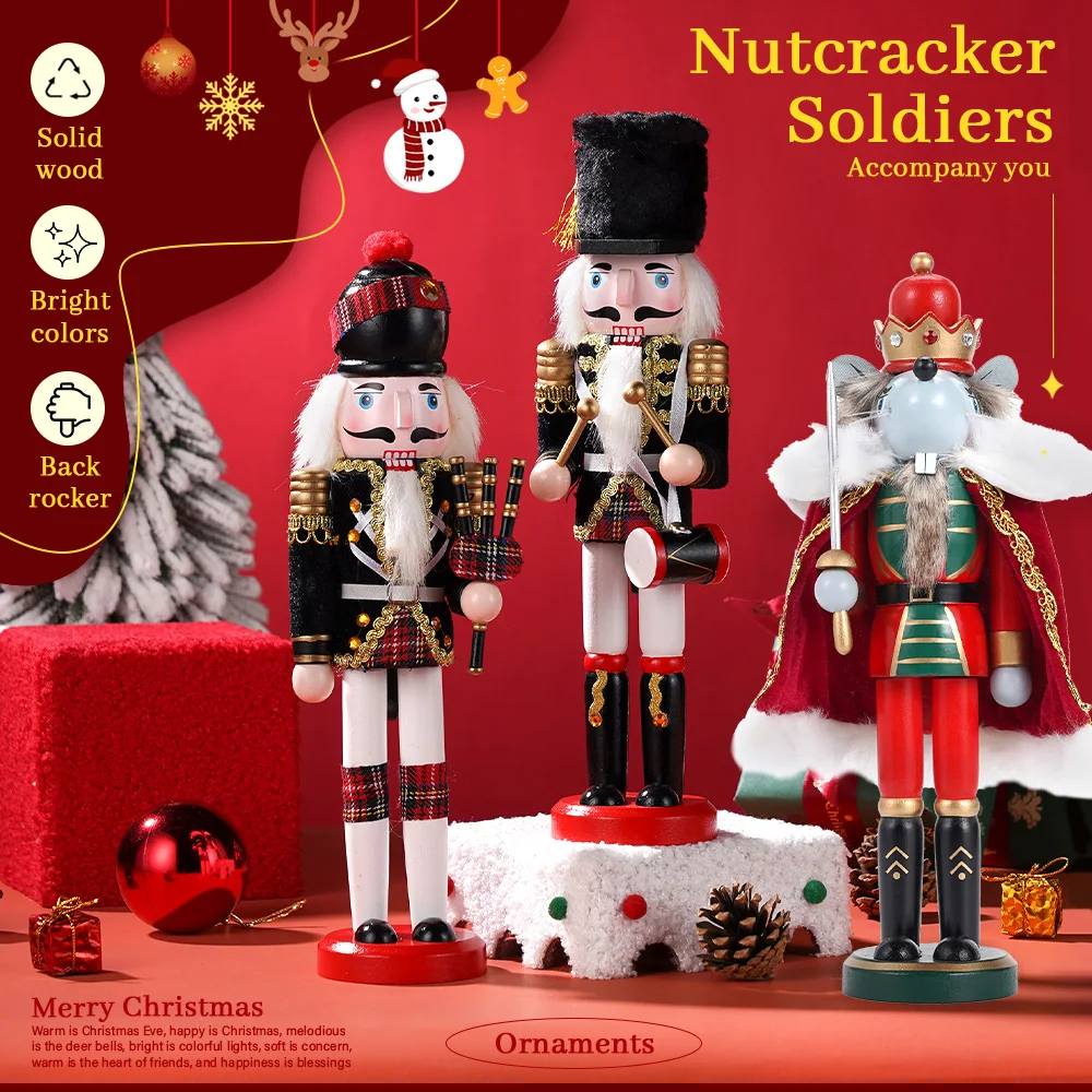 A Set/3pcs Mouse King Nutcracker Christmas Decorations Figures Wooden Painted Puppet Christmas Exquisite desktop Ornaments