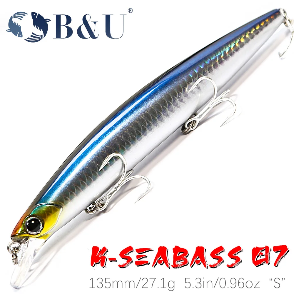 B&U 135 mm 27,1 g Ultra Long Casting 135S Salzwasser sinkende Minnow Gewicht Angelköder Seebarsch harter Köder