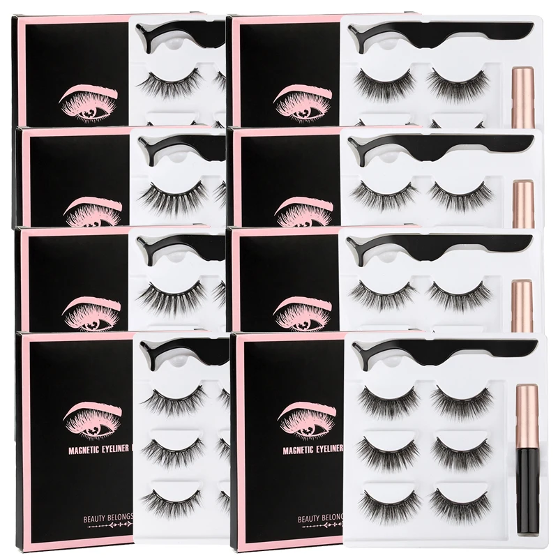 Magnetic Eyelashes False Lashes Repeated Use Waterproof Liquid Eyeliner With Tweezer Make Up Sets 1/3/4Pairs fake eyelashes