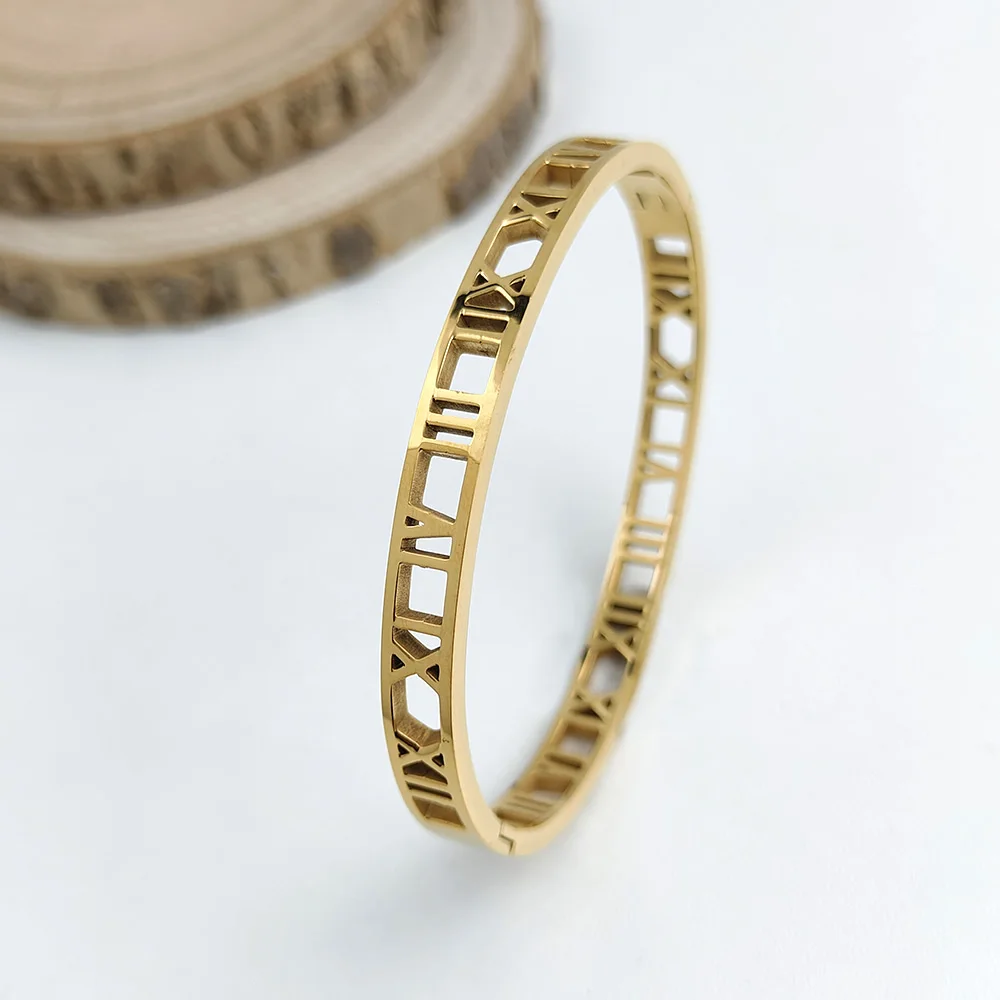 Classic Roman Numeral Stainless Steel Gold Plated Bracelet, High Quality Waterproof Women's Bracelet, Wedding Party Jewelry 4