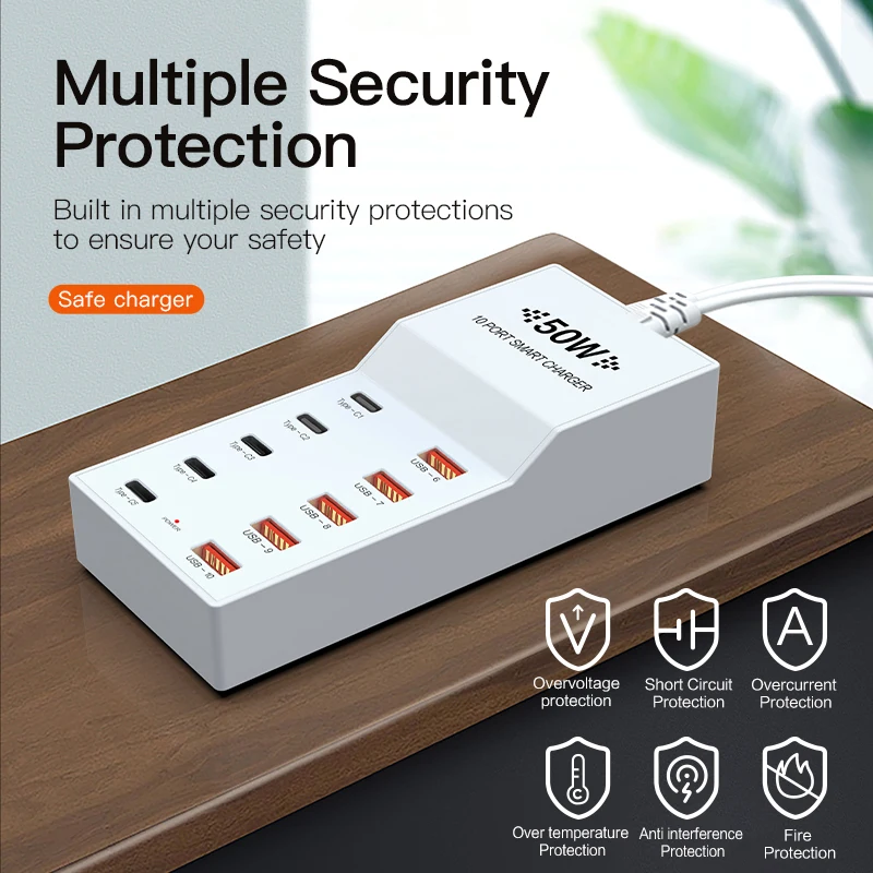 10-Port USB Charging Hub with Multi-Protection