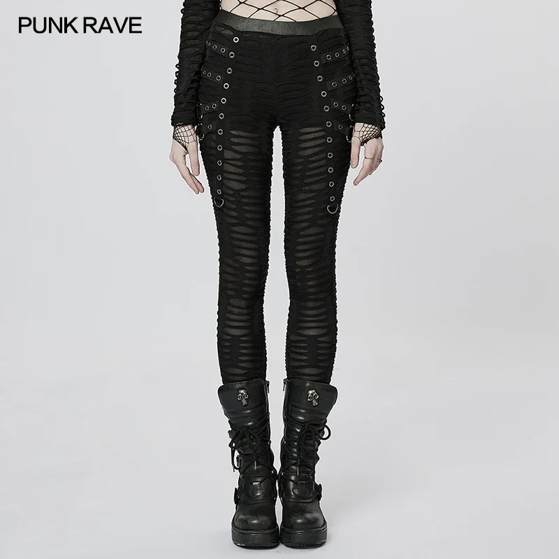 Mallas-ajustadas-con-ojales-PUNK-RAVE-para-mujer-pantalones-negros ...
