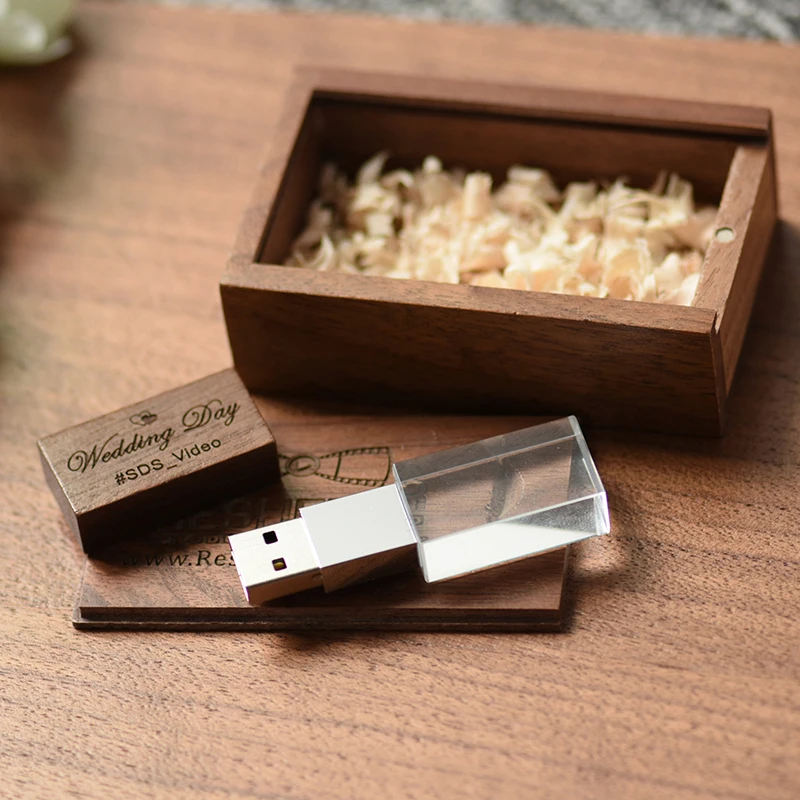 Shandian-flash Drive de Madeira de Cristal Memory Stick Usb 2.0 Pen Drive u Disk 8gb 16gb 32gb 64gb Presente de Casamento