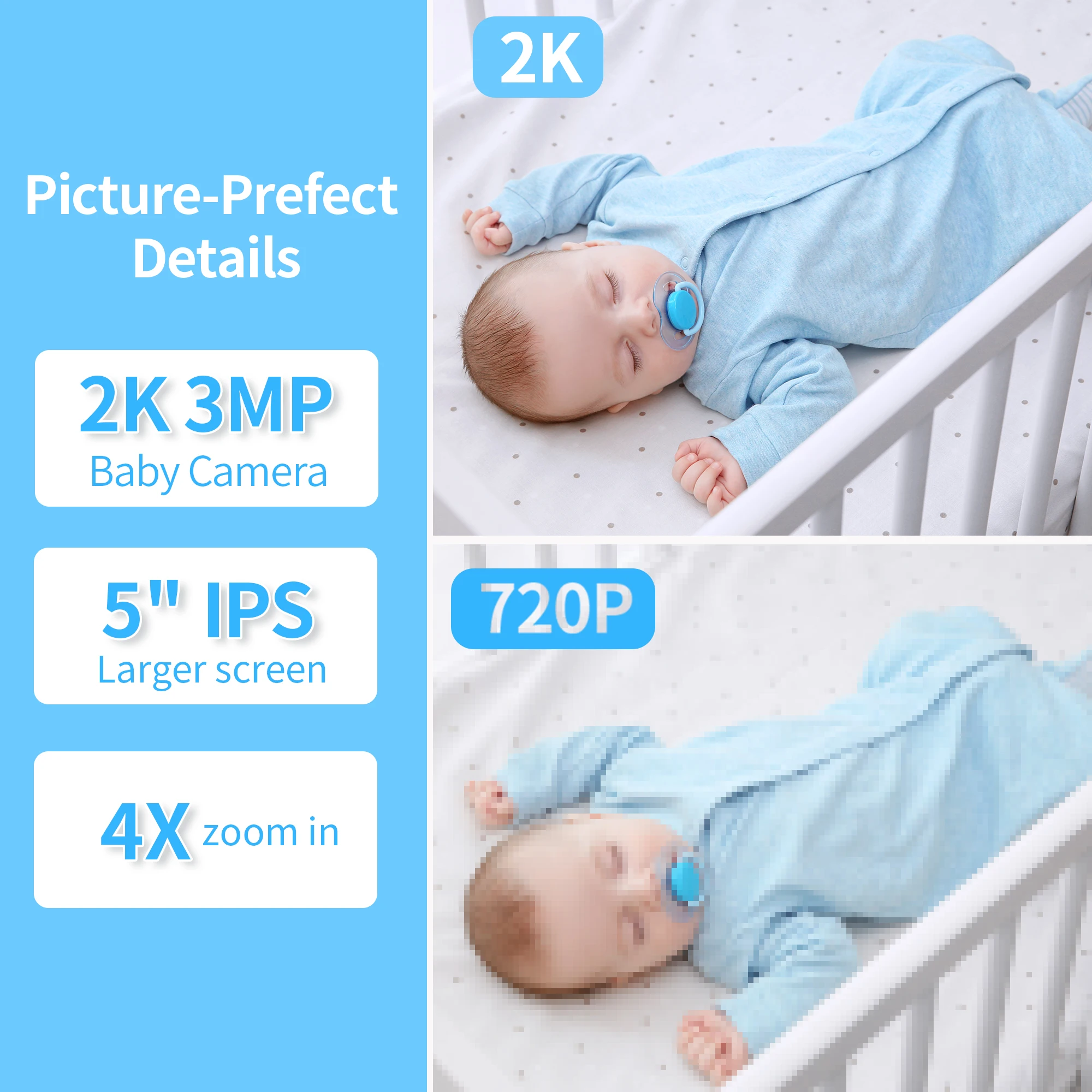 KAWA 2K niania elektroniczna Baby Monitor z kamery Audio wideo niania kamera bezprzewodowa z 4000mAh baterii 5 Cal ekran karty TF Night Vision 360 °