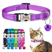Personalized Pure Nylon Cat Collar Customized Buckle Engraved Collar Nameplate Name Adjustable Colorful Summer Free for S Cat 1