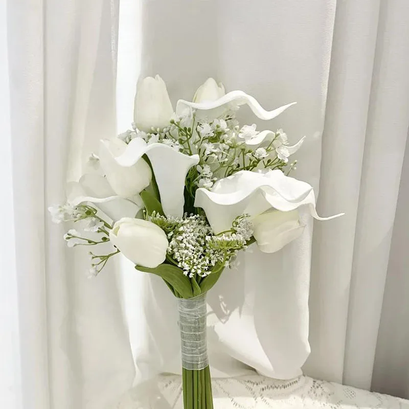 White Calla Lilies with Tulip Bridesmaid Bouquet Flowers Bouquet De Mariage Ramos de Novia