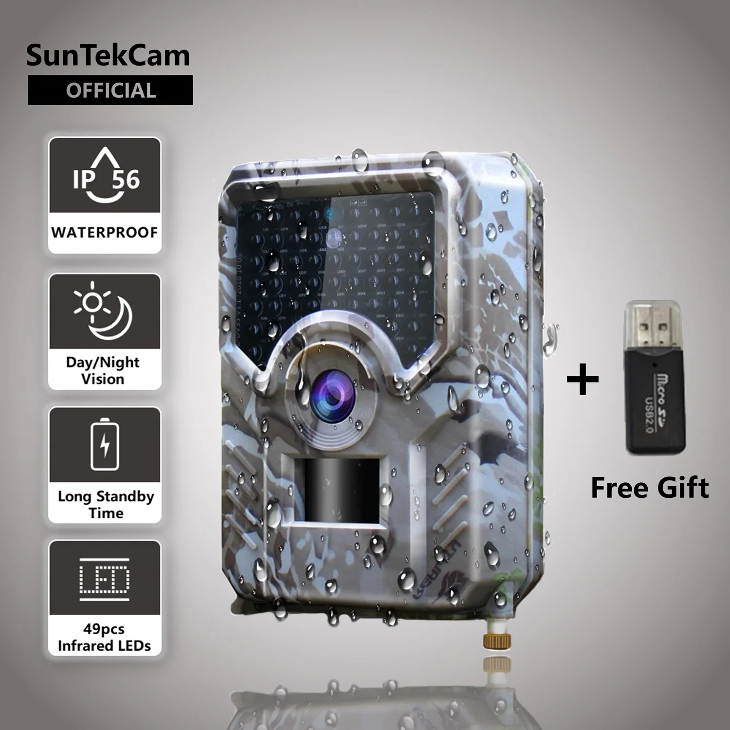 SunTekCam PR-200 다국어 트레일 카메라, 940nm IR LED 사냥 카메라, IP56 방수 와일드 카메라, 야간 투시경, 12MP, 49 개