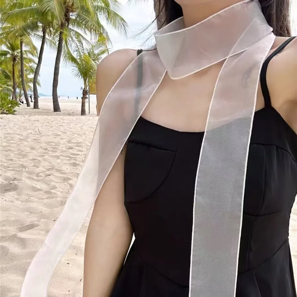 6x150cm Sommer Strand Sheer Lange Dünne Schal Organza Band Stirnband Frühling Mode Mädchen Y2K Party Dekoration schmale Schal – Detail 5