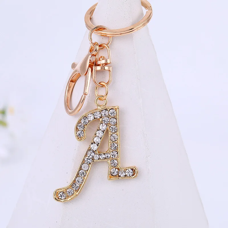 Shining crown Pompom Initial Keychain Letter A-Z Bag Charm Alphabet Pendant  with Key Ring