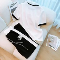 Women's Sports Short Sleeved T-shirt Crop Top And Pants 2 Two Piece Set 2025 Summer New Small Fragrant Style Clothing For Women - Image 3