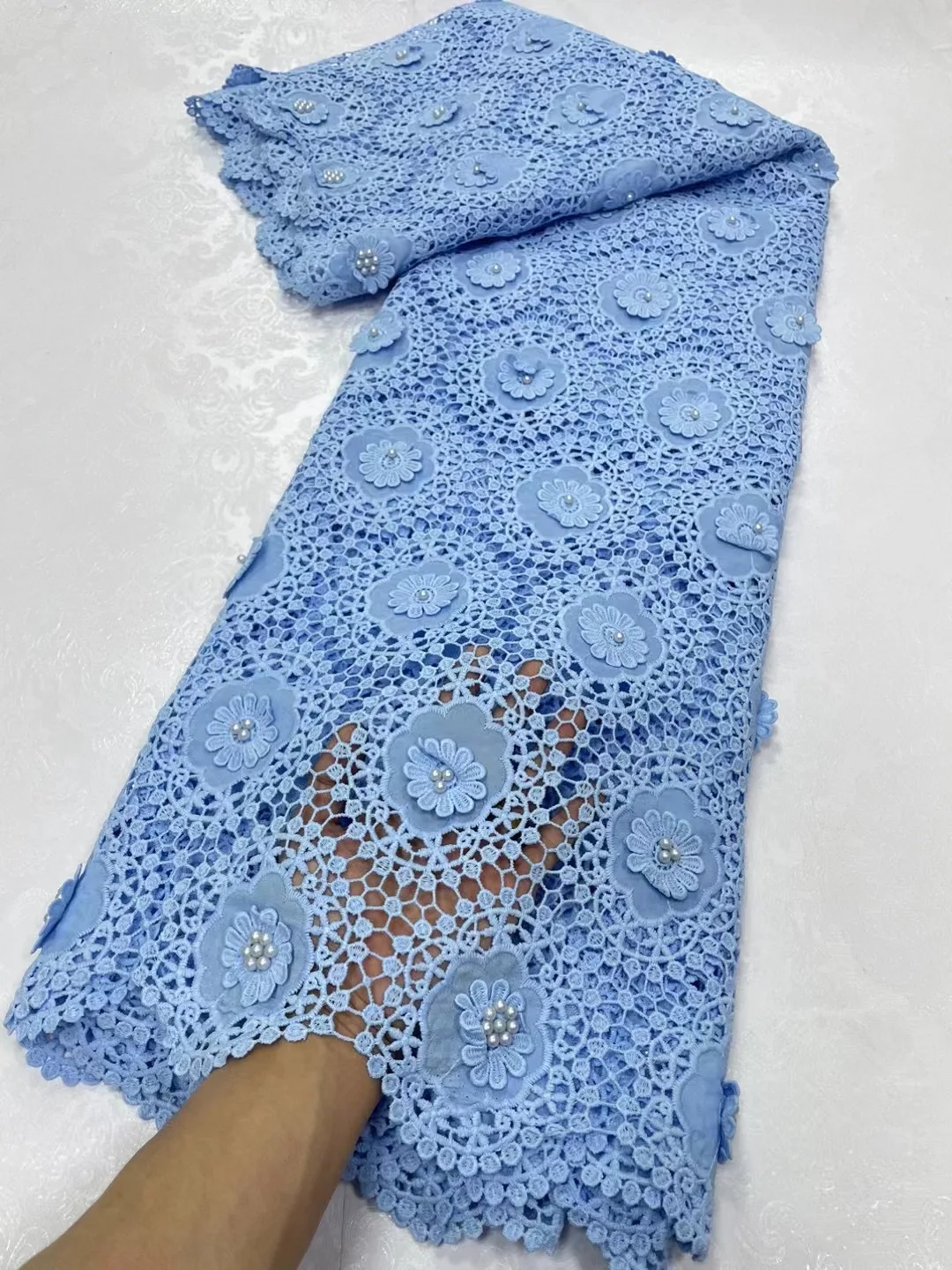 

African Guipure Cord Voile Beaded Lace Fabric 2023 Hight Qualiy French Water Soluble Lace Fabric For Women Celebration Dress Se