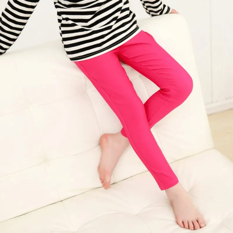 3-9Y Candy Color Kids Leggings Sport Running Pencil Pants Elastic Waist Kids Girls Leggings Spring Autumn Thin Stretchy Trousers