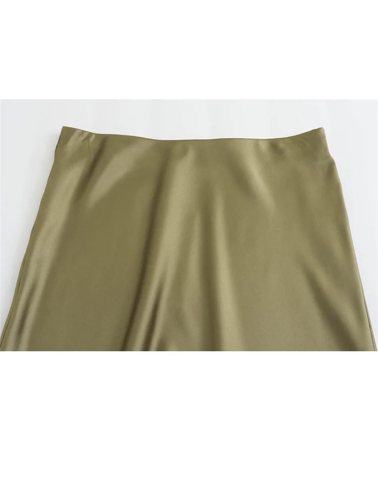 HH TRAF Women\'s Midi Skirt High Waisted Solid Sexy Satin Dress Tight Chic Elegant Women Mermaid Long Skirt Casual Bodycon Skirt