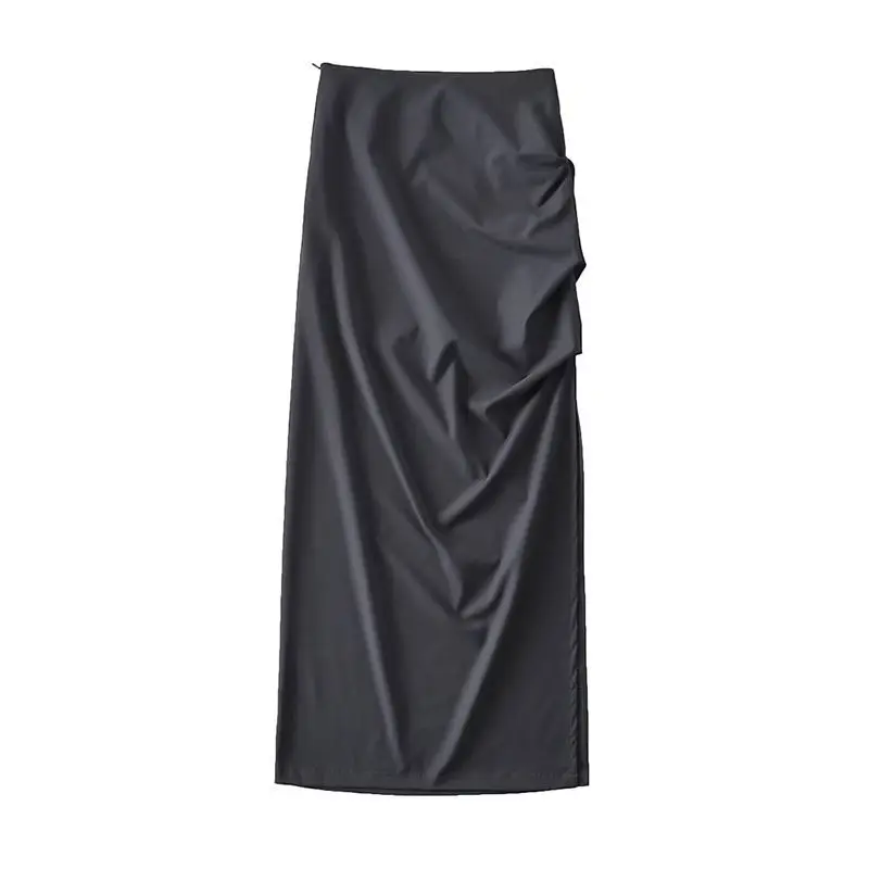 American Retro Spice Girl High-waisted Slimming Slit Pleated Cargo Dress Women's Design Quick Drying Length Skirt