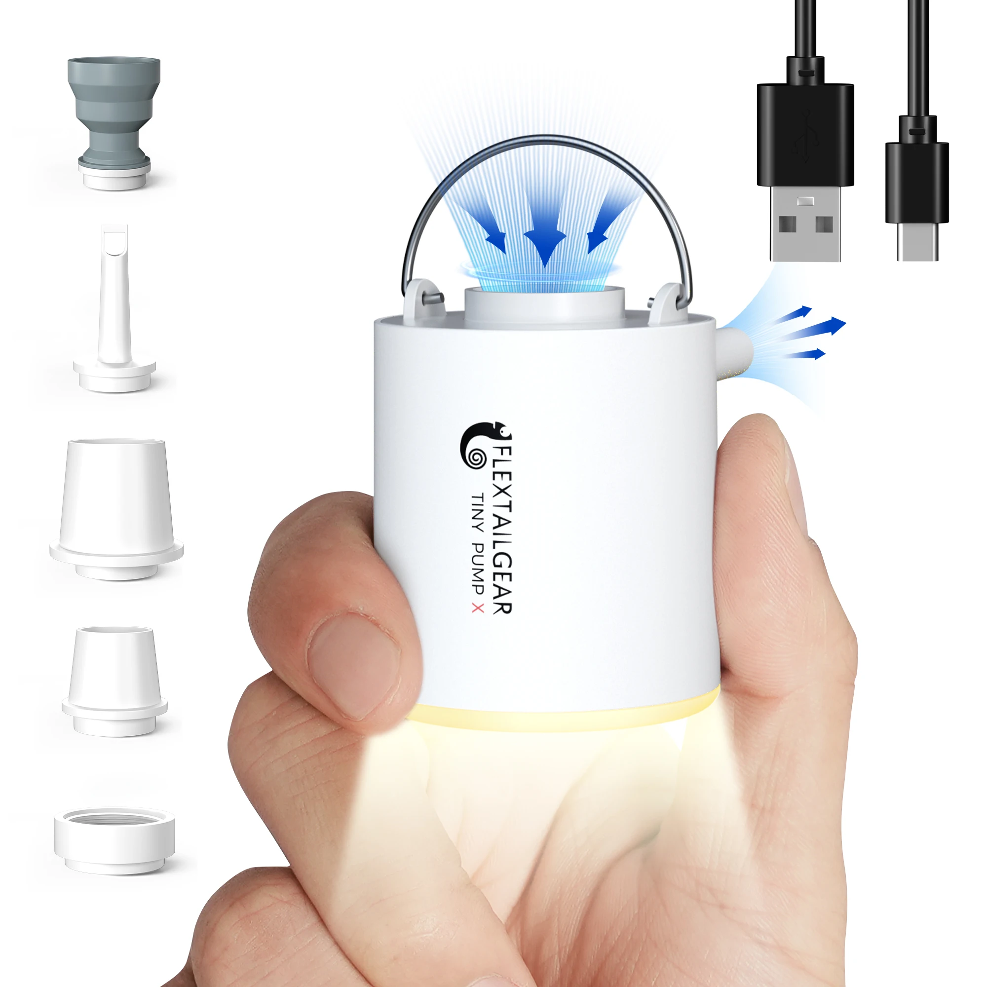 FLEXTAIL Portable Air Pump, Mini Camping Pump with Light, USB