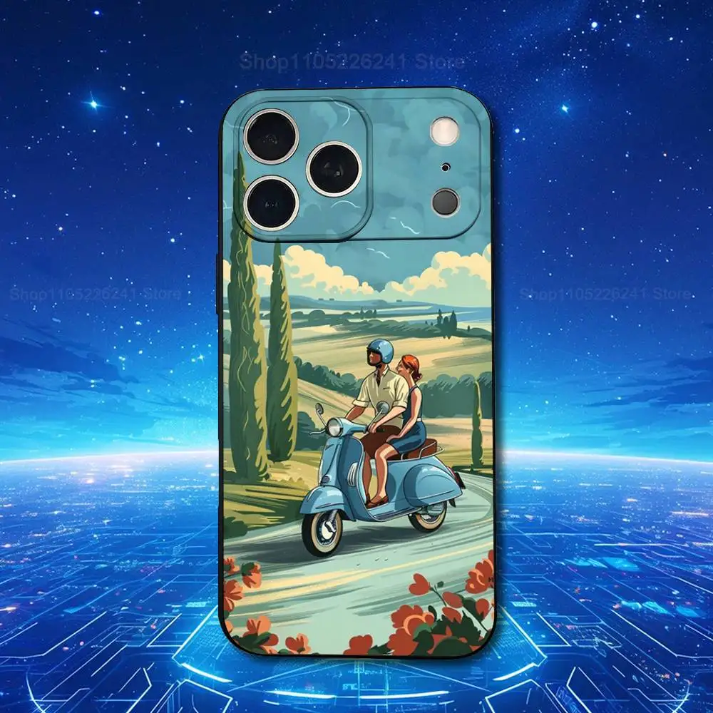Sleek Black Soft Silicone Phone Case - Cool V-Vespas Scooters Design