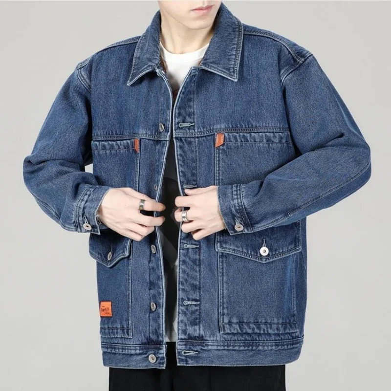 

Jeans Coat for Men Padded Wool Denim Jackets Man with Sheep Wide Sleeves Black Warm Padding Original Cowboy New in Big Size G L