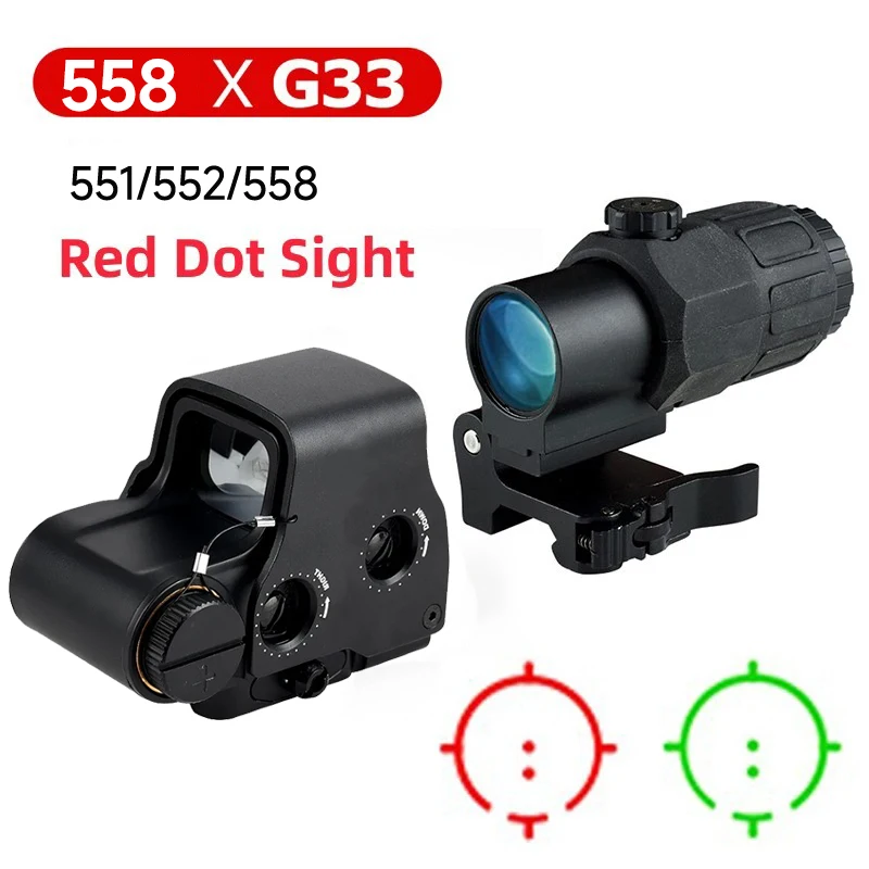 

Scope Sight Tactical Optics G33 Holographic with Flip-up Mount 558 Red Green Dot Sight for 20mm Rail Hunting Firearms Airsoft