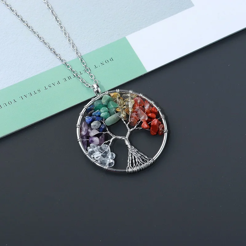 Natural Crystal Stone Tree of Life Pendant Necklace 7 Chakra Quartz Amethyst Necklace Pendant Wedding Jewelry for Women pendant necklace