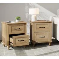 Nightstands with Charging Station Set of 2, Night Stand with 2 Drawers,Wooden Rustic Bedside Table End Tables with Solid Wood 1