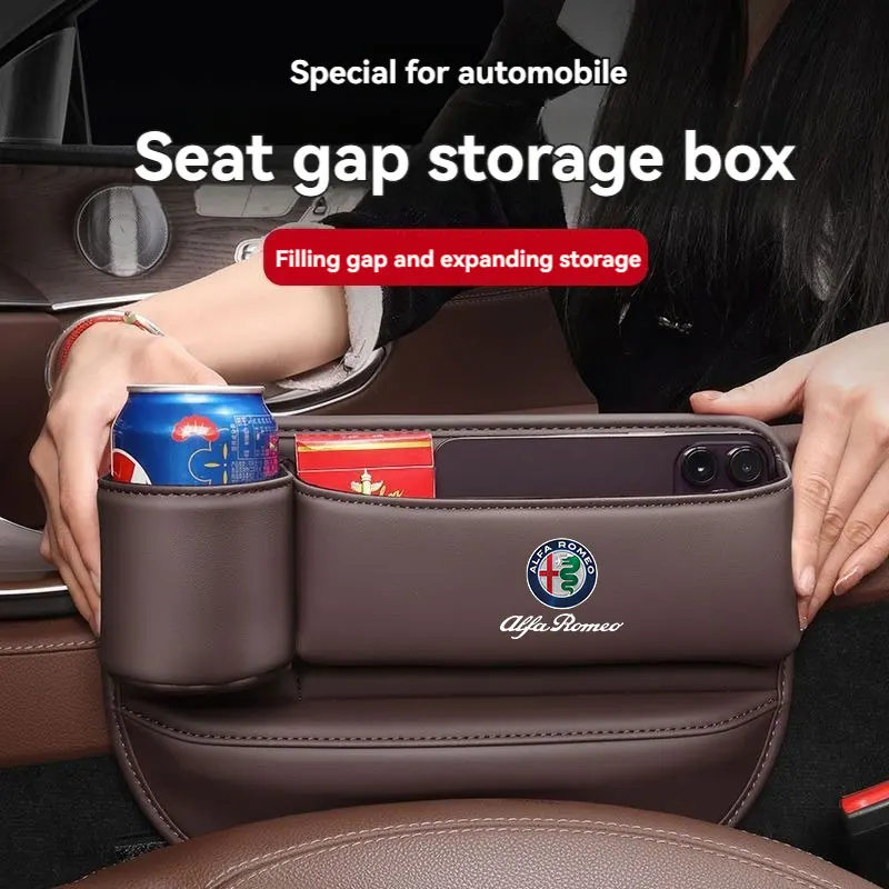 

Leather Car Seat Gap Organizer Crevice Side Storage Box Filler Side Storage Pocket With Cup Holder For Alfa Romeo Mito Tonale