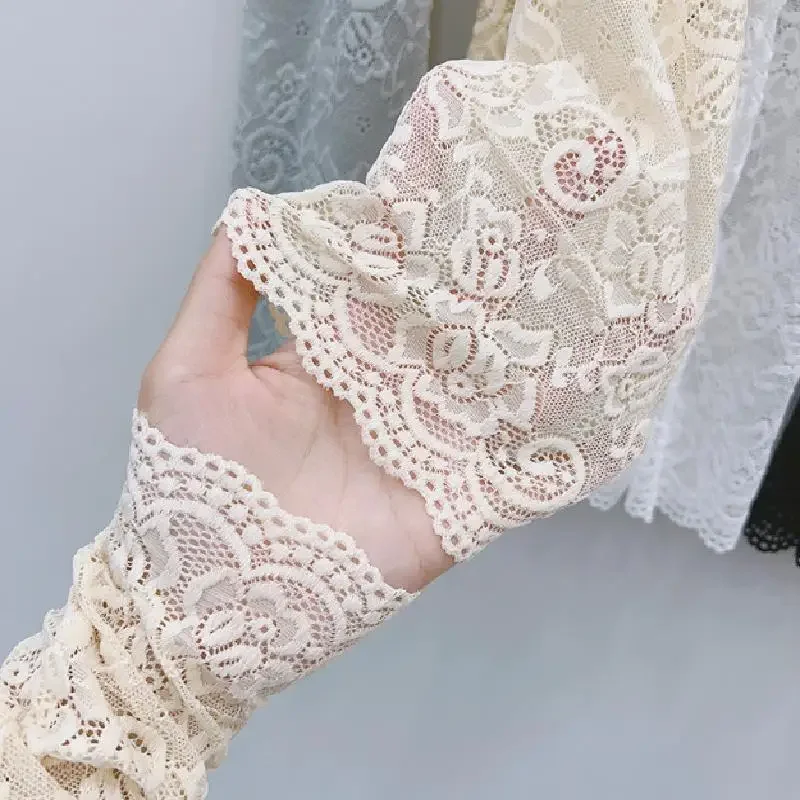 Frauen Sommer Eis Seide Spitze Arm Hülse Elastische Hülse Fahren Handschuhe Schwarz Weiß Lange Fingerlose Fäustlinge Sonnenschutz Handschuhe – Detail 6