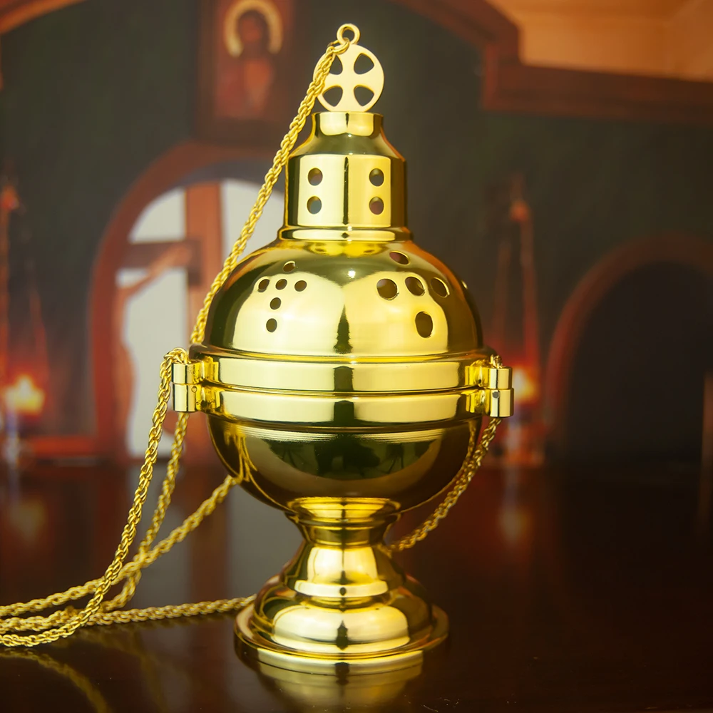 HTISOK Orthodoxes Hänges Räuchergefäß, Kirchenräuchgefäß mit Kette, Zinklegierung, Luftreinigung, Gebetsecke-Dekoration, 8,7" H – Detail 3
