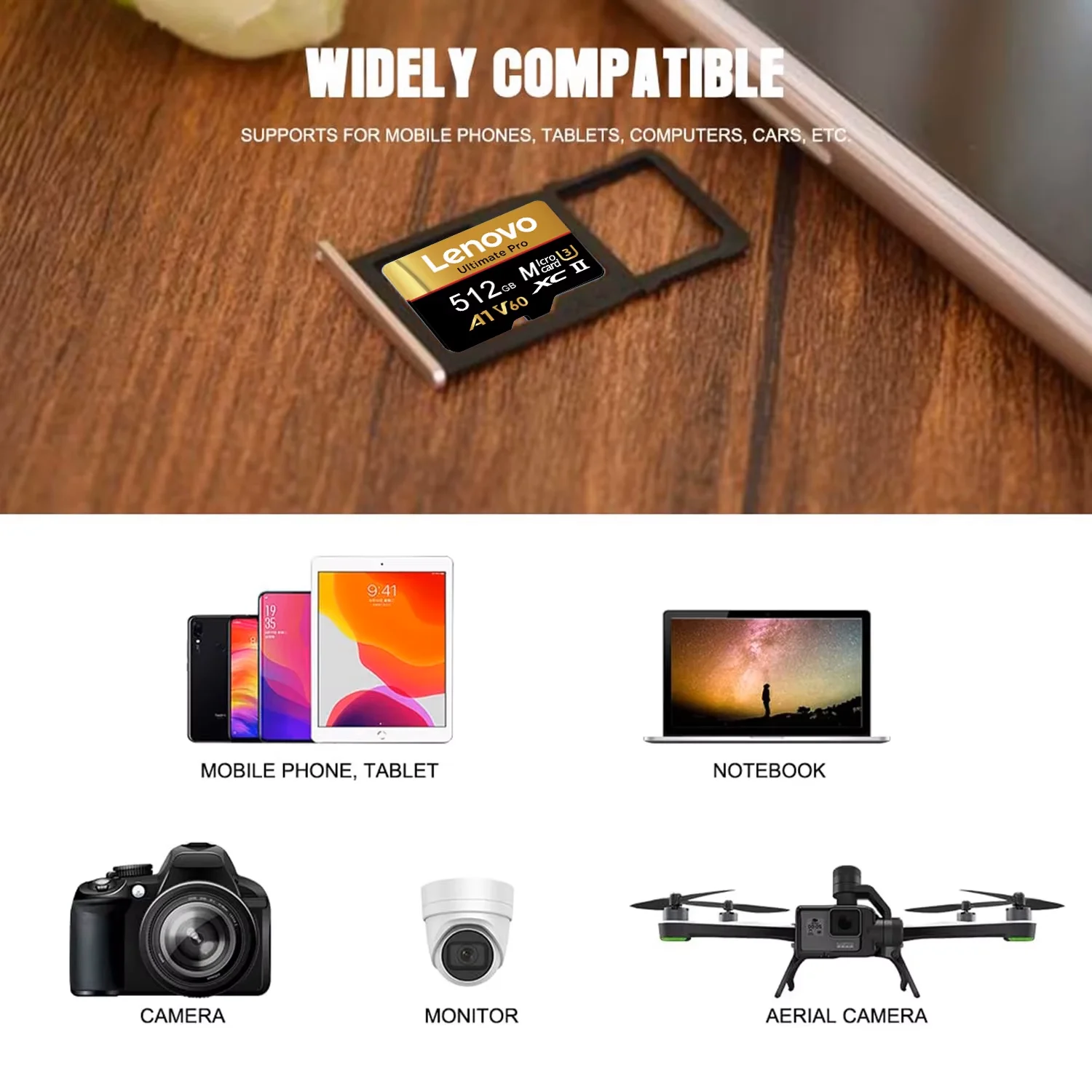 레노버 마이크로 SD 카드 메모리 카드 클래스 10 고속 4K 울트라-HD 비디오 A2 TF 플래시 카드 128GB 64GB 카메라 드론용 TF 카드