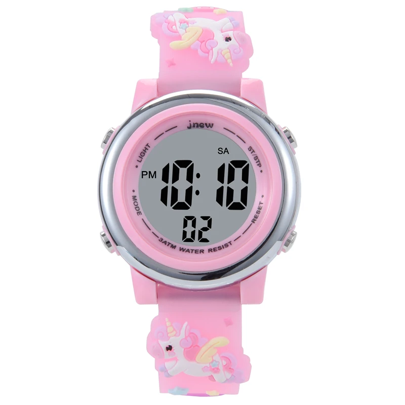 Beautiful Cute 3D Heart Rainbow Unicorn Girls Kids Children Silicone Waterproof Digital Sport Alarm Luminous Gifts Watches Clock 3