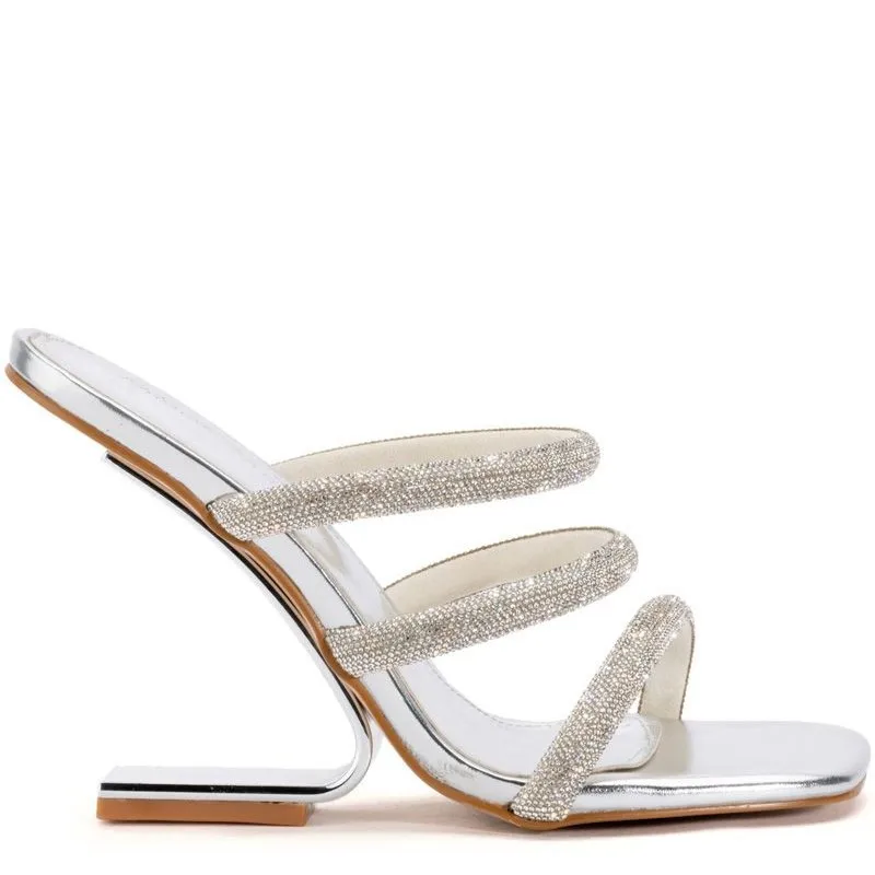 

Summer Shaped Heel One Strap High Heel Women's Shoe Square Head Hollow Open Toe Fashion Rhinestone Wedding Banquet Women Sandals