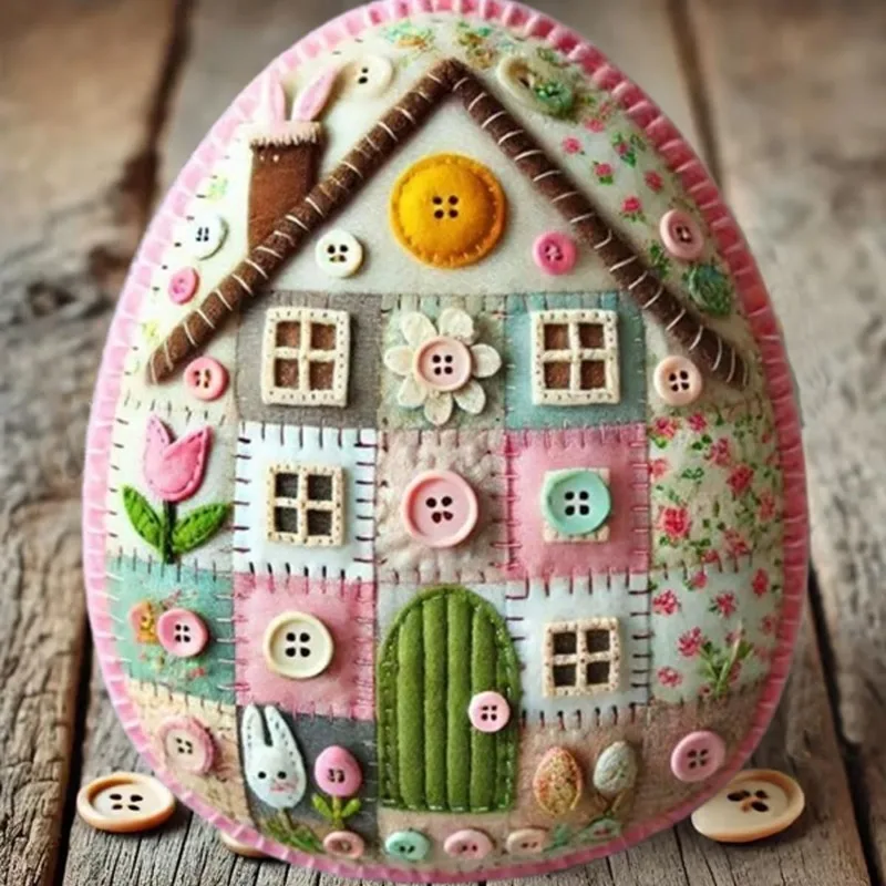Patchwork Felt Egg House DIY Kit Bunny Craft Kit Easter Craft Decor Handmade Cozy