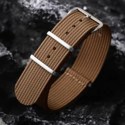 Ribbed Nylon Woven Watch Strap - Military Sports Style Bracelet - 22mm (Brown)