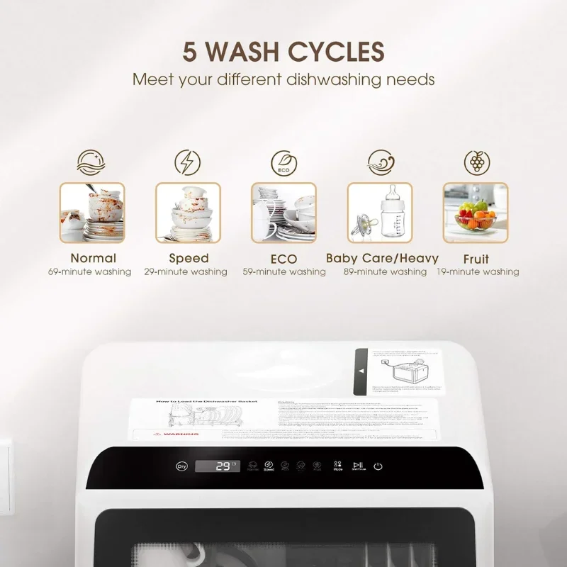 BIGSALE Portable Countertop Dishwashers, Compact Dishwashers with 5L Built-in Water Tank Inlet Hose, 5 Washing Programs 2