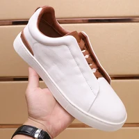 Fashionable Versatile Casual Board Head Leather Suede Light High-end Feel Business White Leather Walking Shoes Loafers Sneakers 1