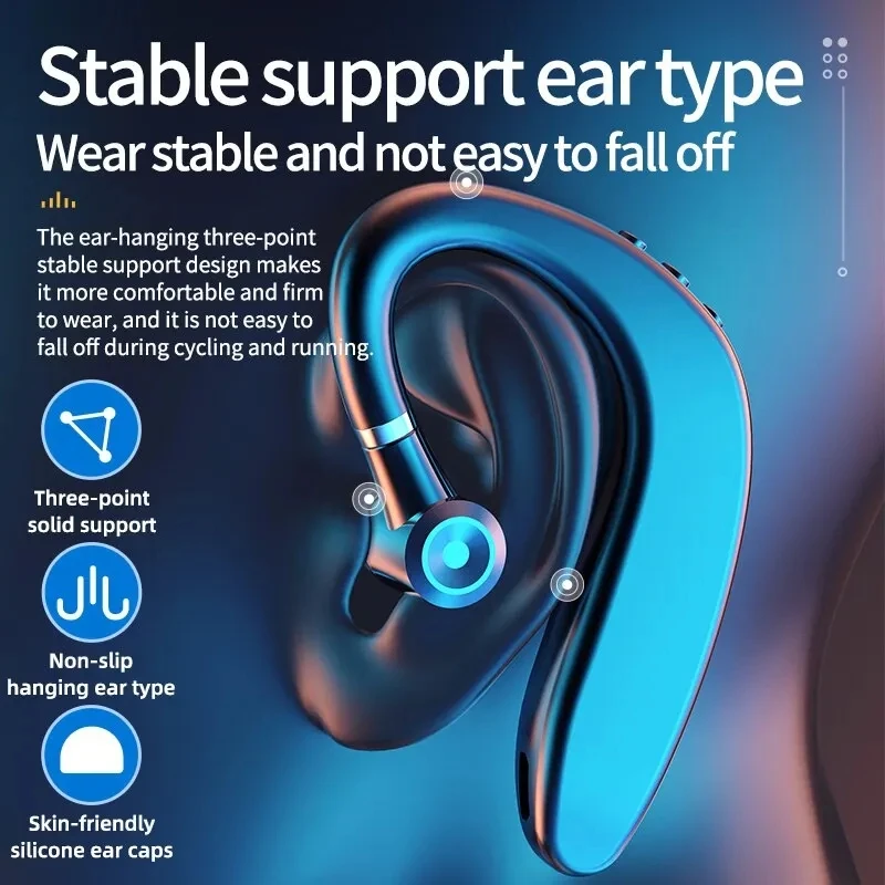 Wireless Bluetooth Headset Single Ear Earplugs Ultra Long Battery Life Business Earphones Mobile Phone Headphones Earbuds Mono 2