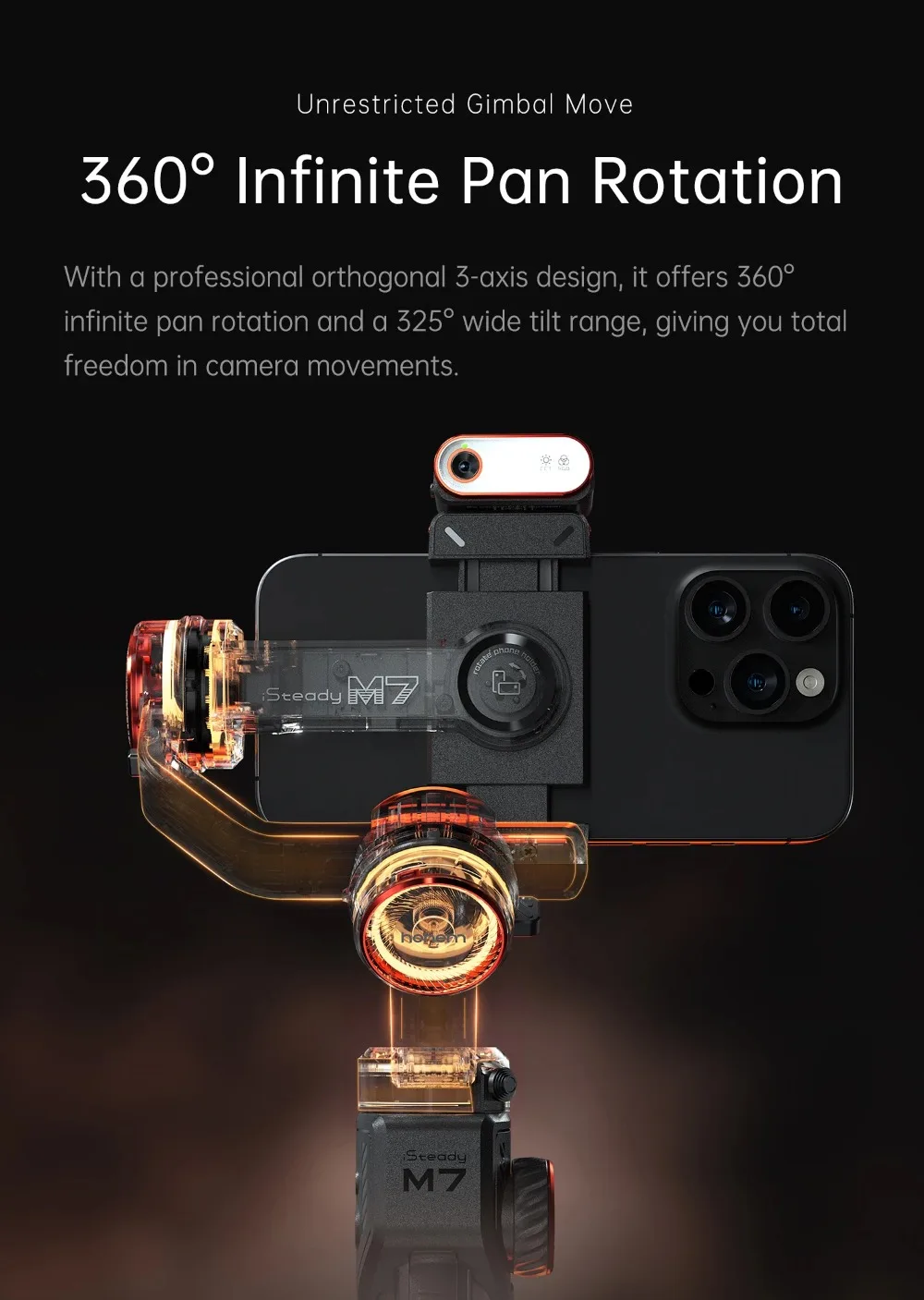 iSteady M7 Smartphone Stabilizer Ai Face Tracking 3-Axis Phone Gimbal Built-in Selfie Stick iPhone/Android Gimbal