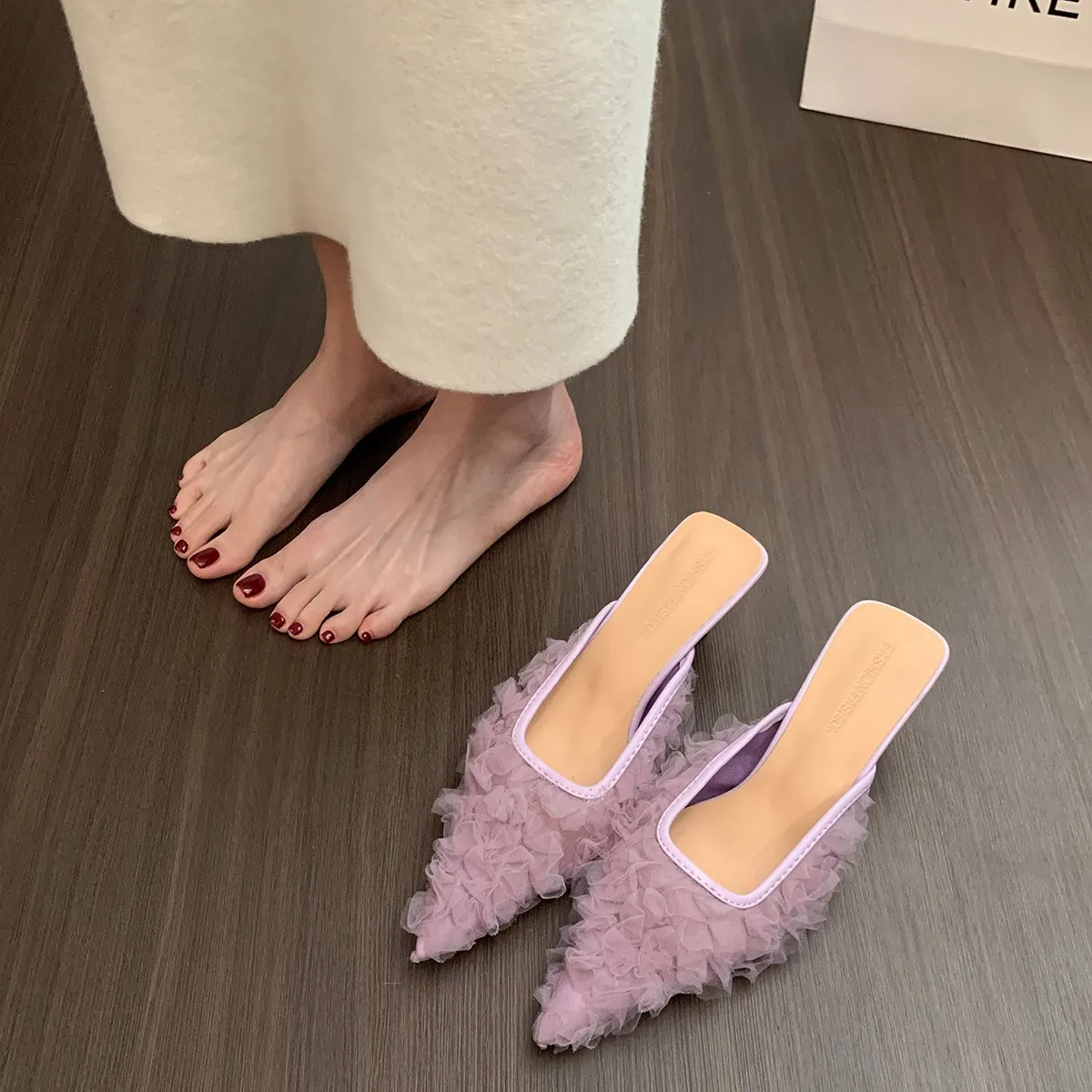 Elegant Pointed Toe High Heels - Fashion Slip-On Mules