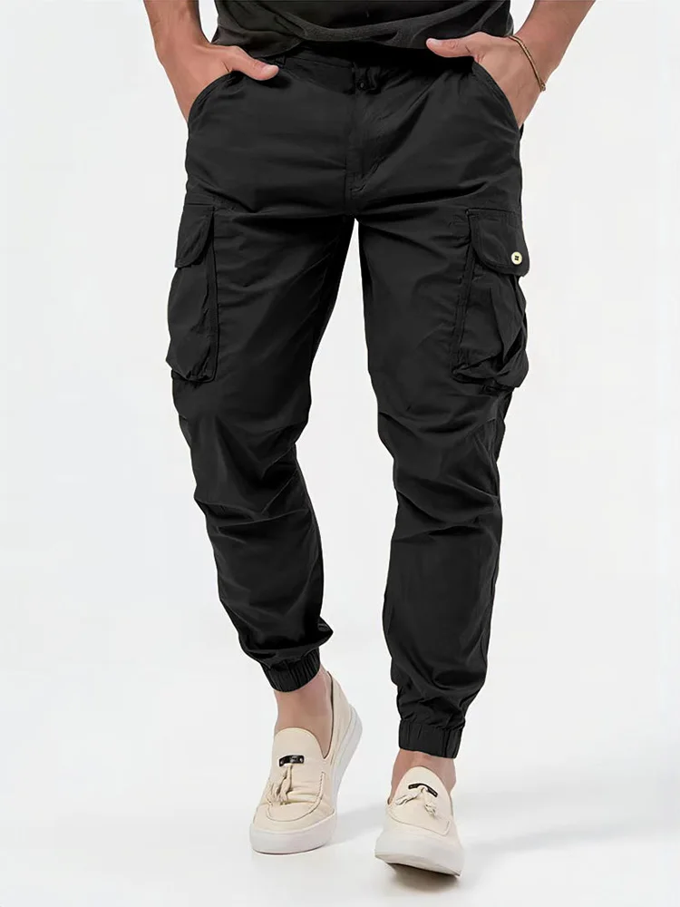 New Men Solid Pocket Loungewear Cargo Pants Spring Summer Fashion Holiday Male Daily Style 2023 Trousers Streetwear Dropshipping