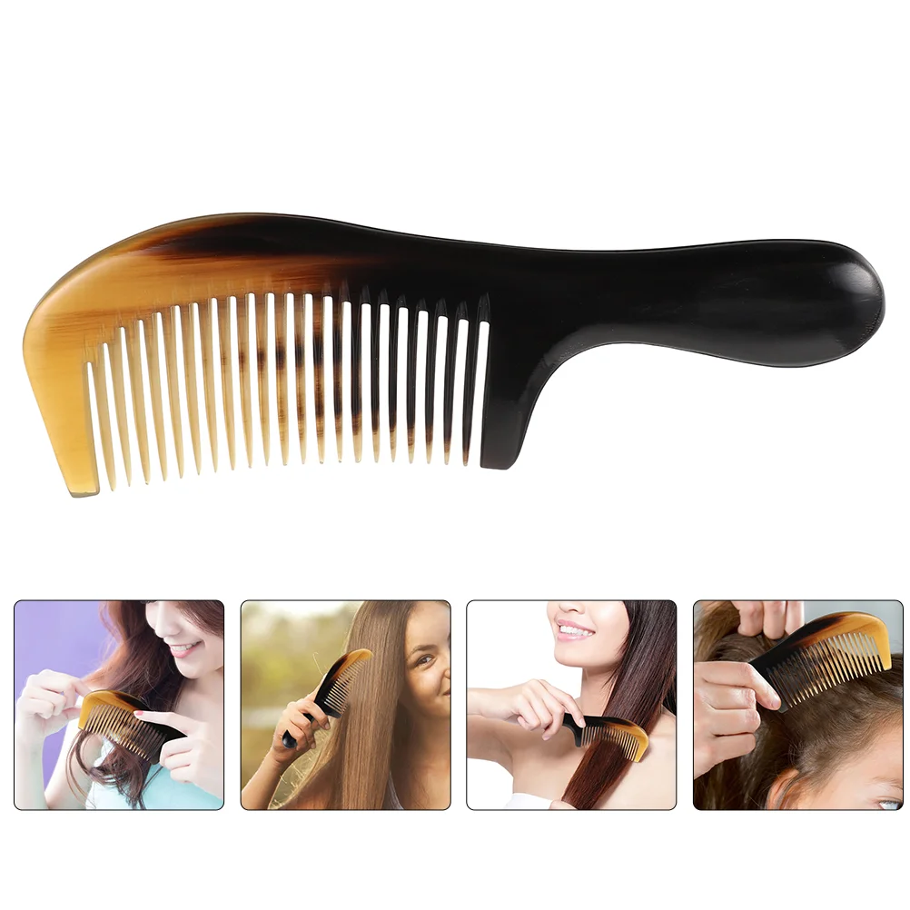 

2 Pcs Black Flower Horn Comb Scalp Massage Household Women Hair Handheld Portable Horns Ox Female Hairdressing
