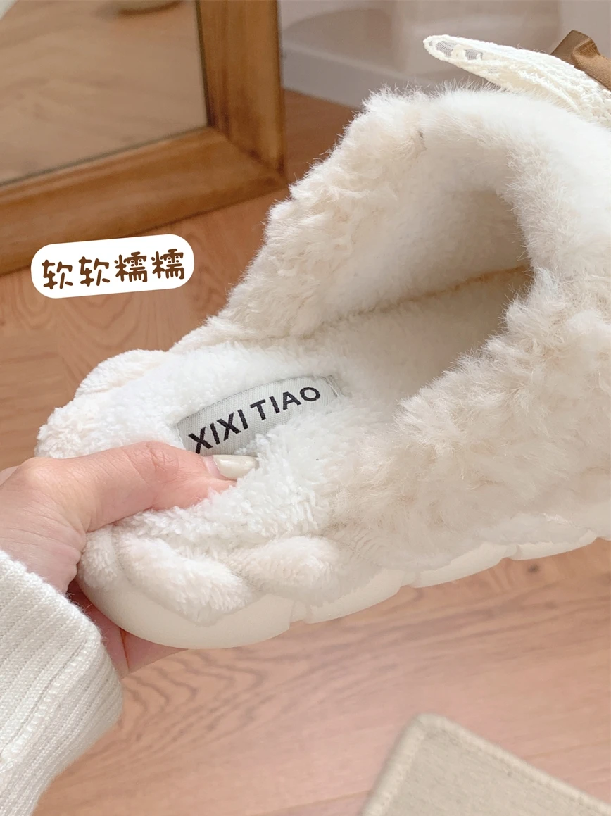 Women Cotton Home Slippers For Men's Winter 2023 Korean Color Matching Indoor Household Anti-skid And Warm Couple Plush Shoes