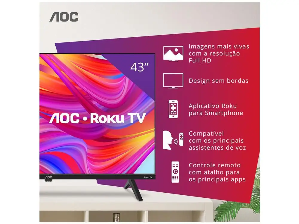 Smart TV 43" Full HD DLED AOC 43S5045/78G VA Wi-Fi 3 HDMI 1 USB 3