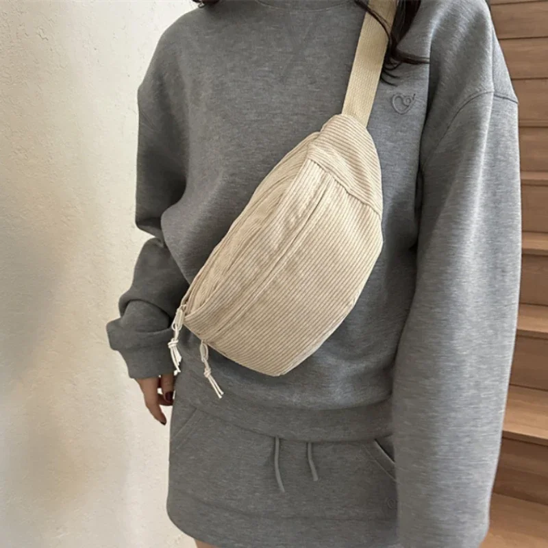 Corduroy Women Waist Bag Canvas Student Shoulder Crossbody