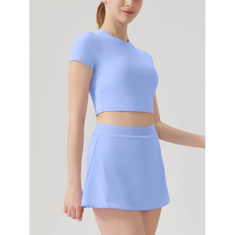 Solid Color New Tennis Top Skirt Set Outdoor Yoga Wear Sports Short t shirt and Skirt Fitness Runnning Picklebal Wear for Women
