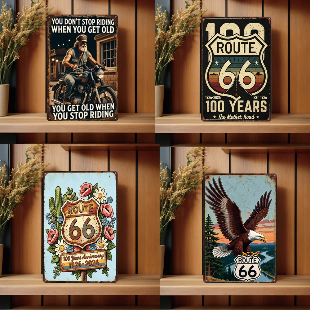 Route 66 레트로 금속 사인 오토바이 빈티지 포스터 플라크 벽 바 차고 아트 홈 샵 주방 장식 선물 ZW-191 12X8인치