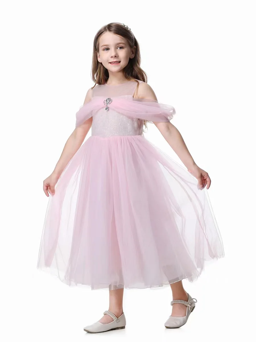 Halloween Costume for Girls Long Dress Princess Dress Mesh Lace Patchwork Puff Sleeve Children's Pluffy Pricess Birthday