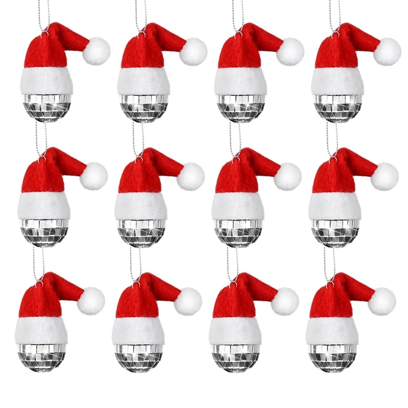 

12 шт., новогодние подвесные зеркальные украшения для дискотеки с рождественской шляпой, 1,18 дюйма