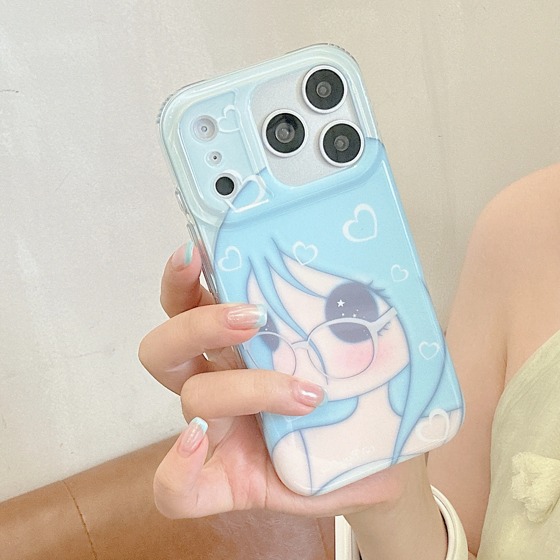 Kawaii Blue Hair Anime Girl Phone Case - Soft Cartoon Character Design with Glasses, Perfect Gift